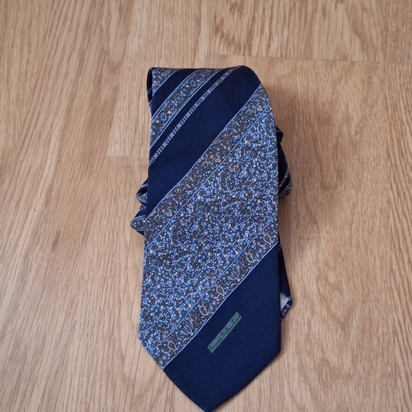 Mario Valentino Blue and Tan Tie with Diagonal Stripes Vintage - Picture 1 of 7